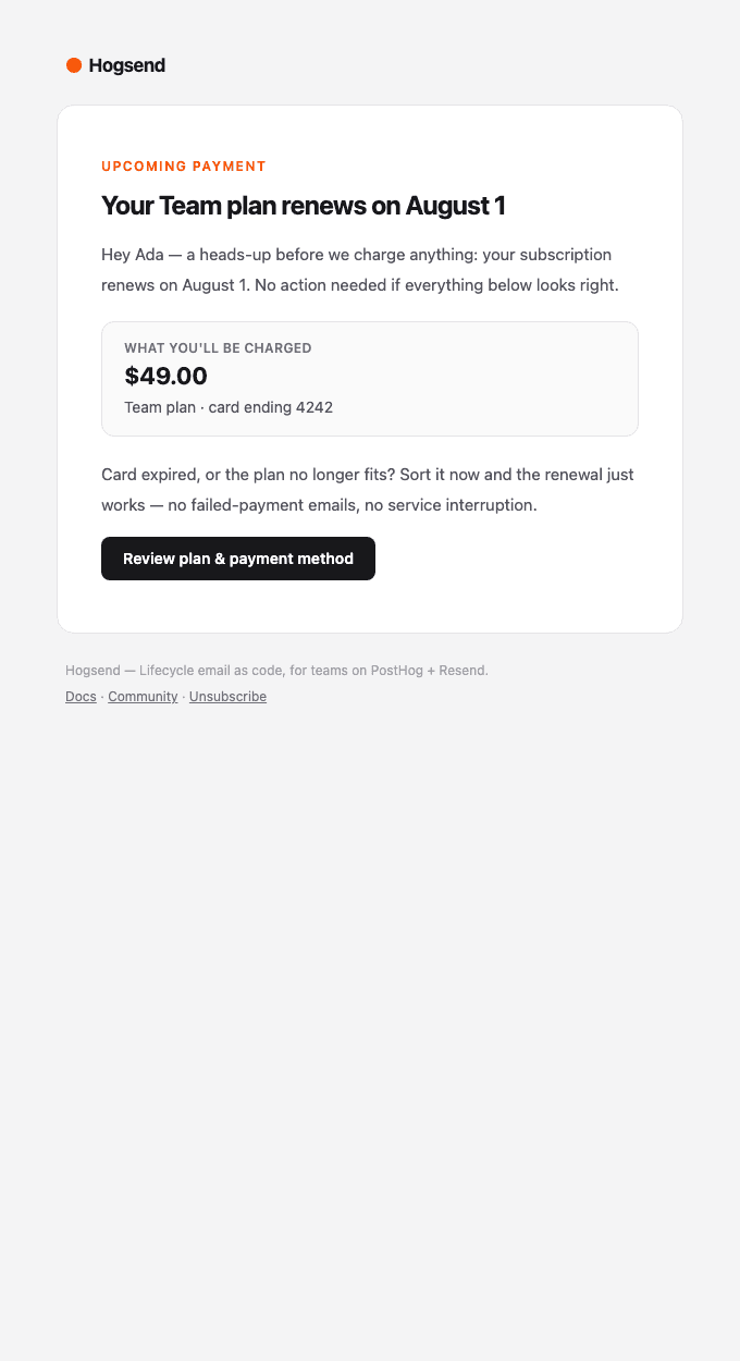 billing/upcoming-payment email template preview