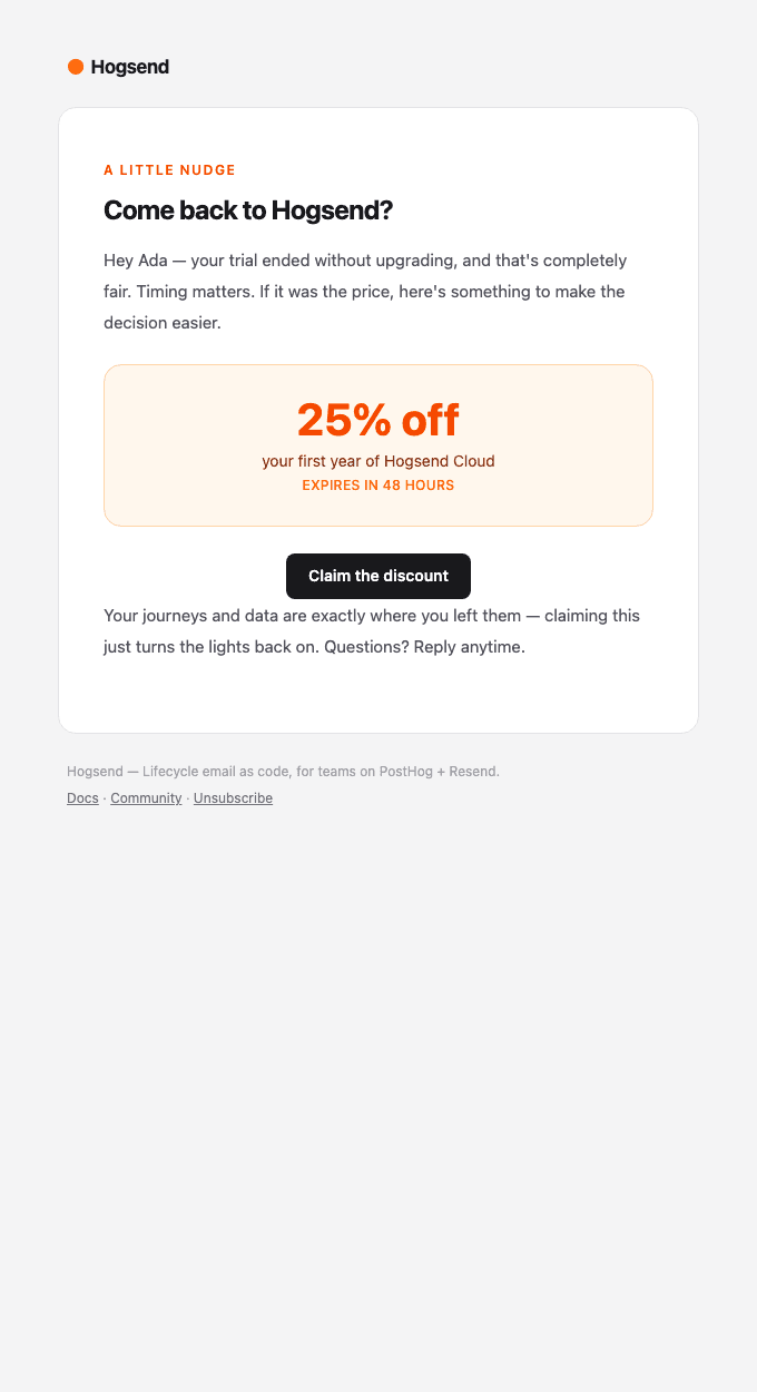 Conversion — win-back offer email template preview
