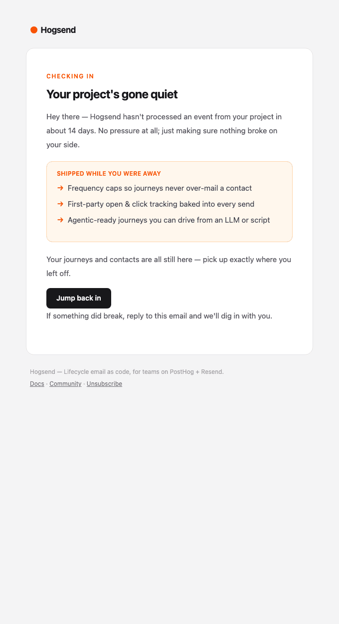 Reactivation — check-in email template preview