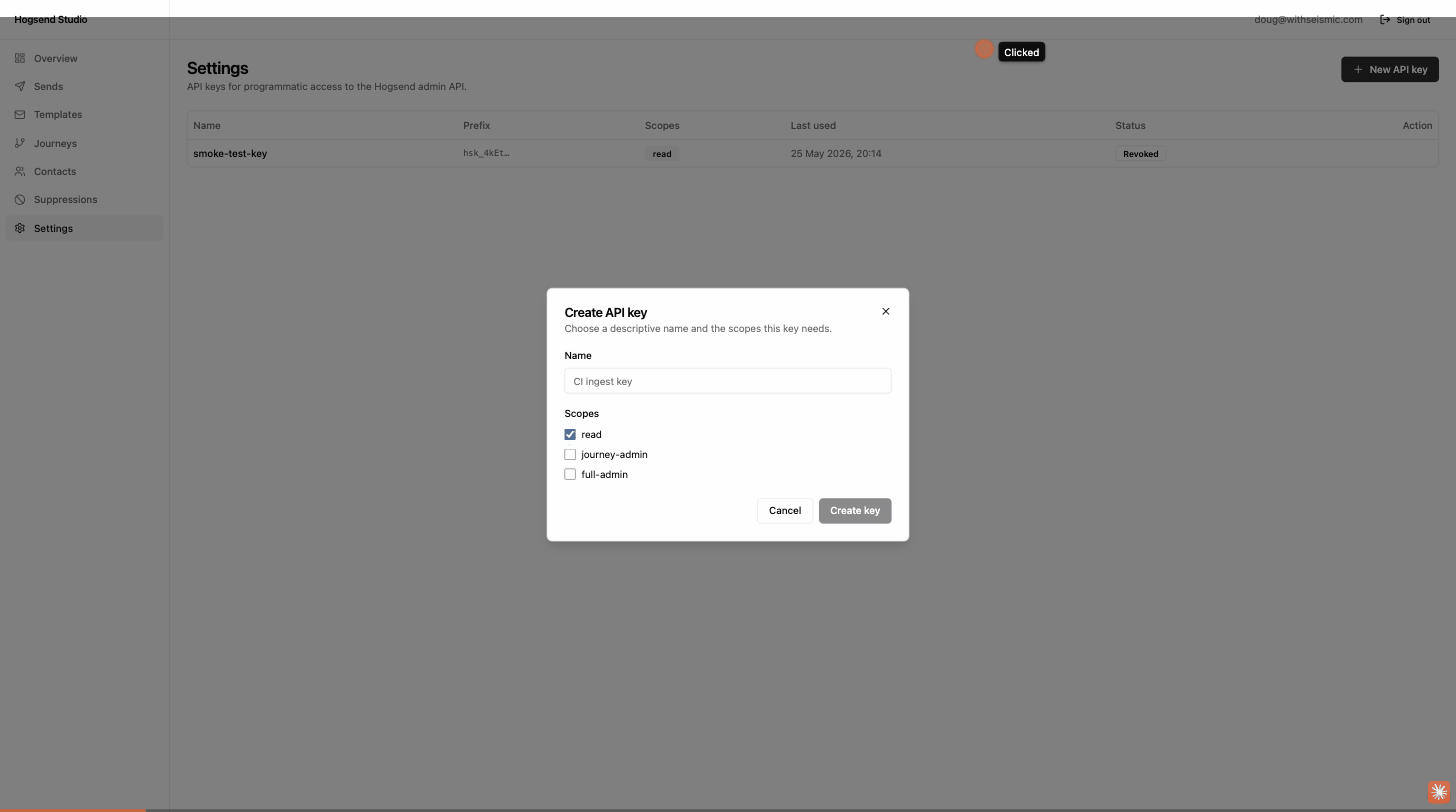 Creating an API key in Hogsend Studio